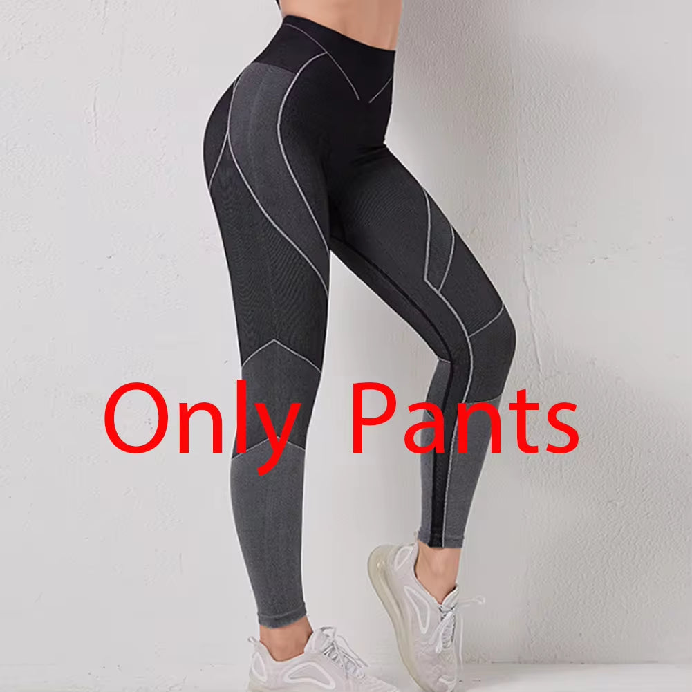 Autumn New Women Yoga Clothing Set Sports Suit Sportswear Fitness Athletic Wear Gym Seamless Workout Leggings Long Sleeve Outfit