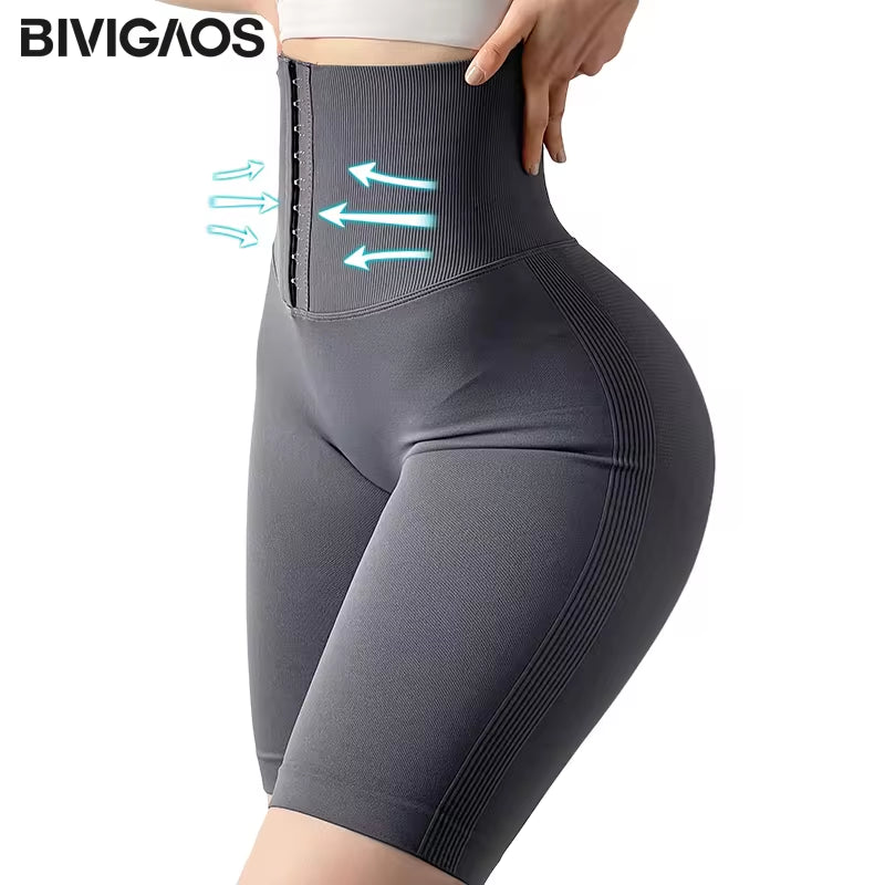 Knitted High Waist Shaping Breasted Fitness Shorts Women Sport Cycling Shorts Quick Dry Butt Lifter Sexy Biker Shorts