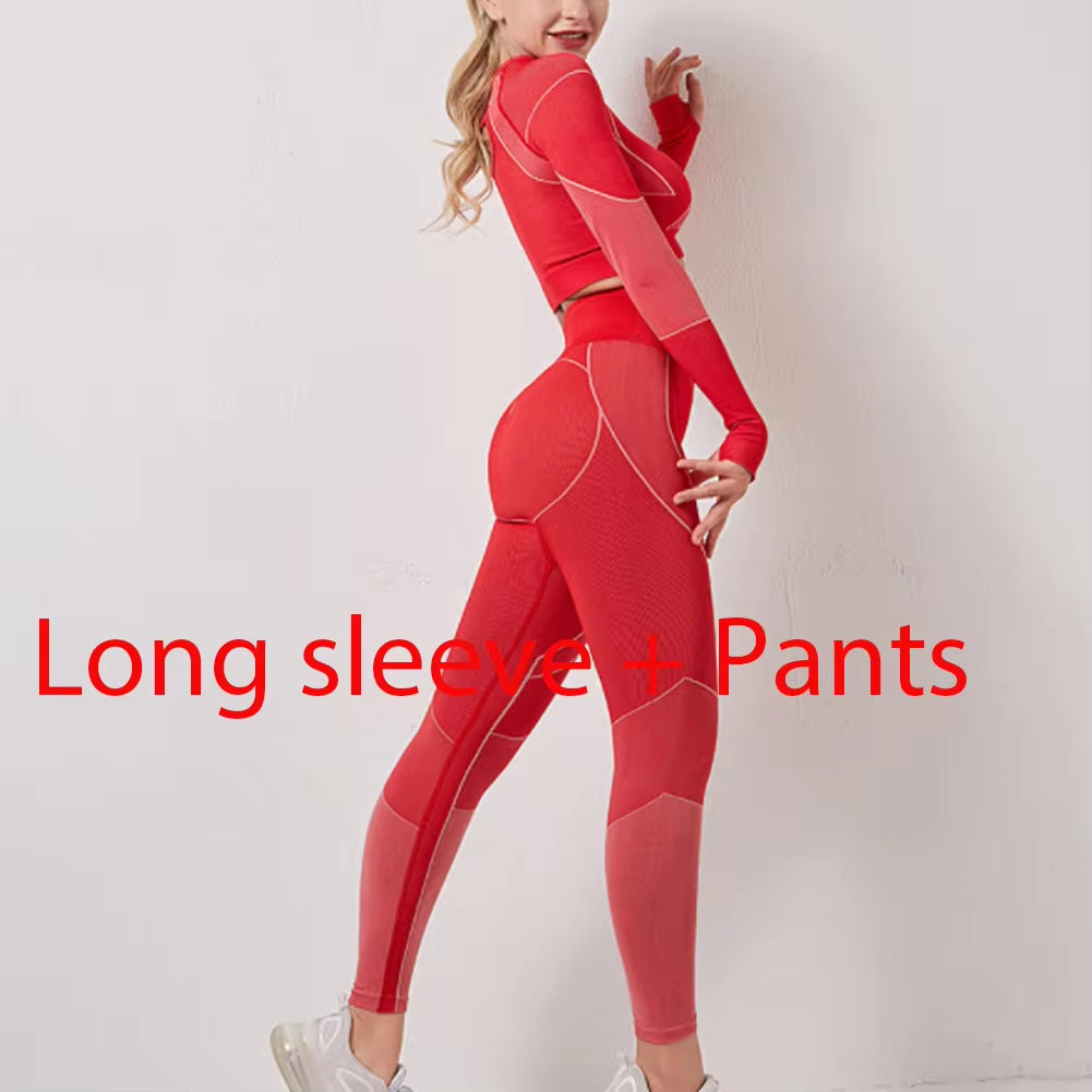 Autumn New Women Yoga Clothing Set Sports Suit Sportswear Fitness Athletic Wear Gym Seamless Workout Leggings Long Sleeve Outfit