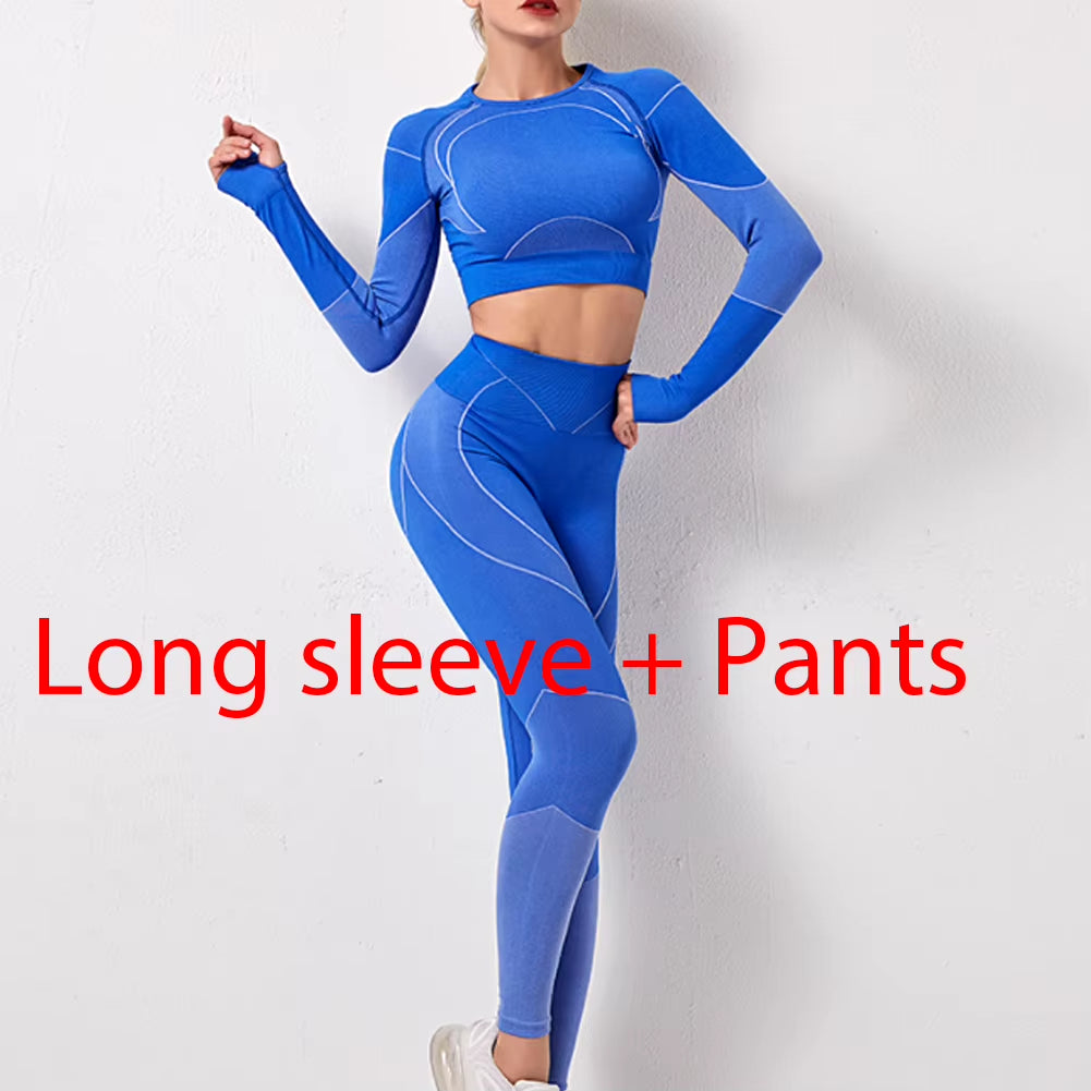 Autumn New Women Yoga Clothing Set Sports Suit Sportswear Fitness Athletic Wear Gym Seamless Workout Leggings Long Sleeve Outfit