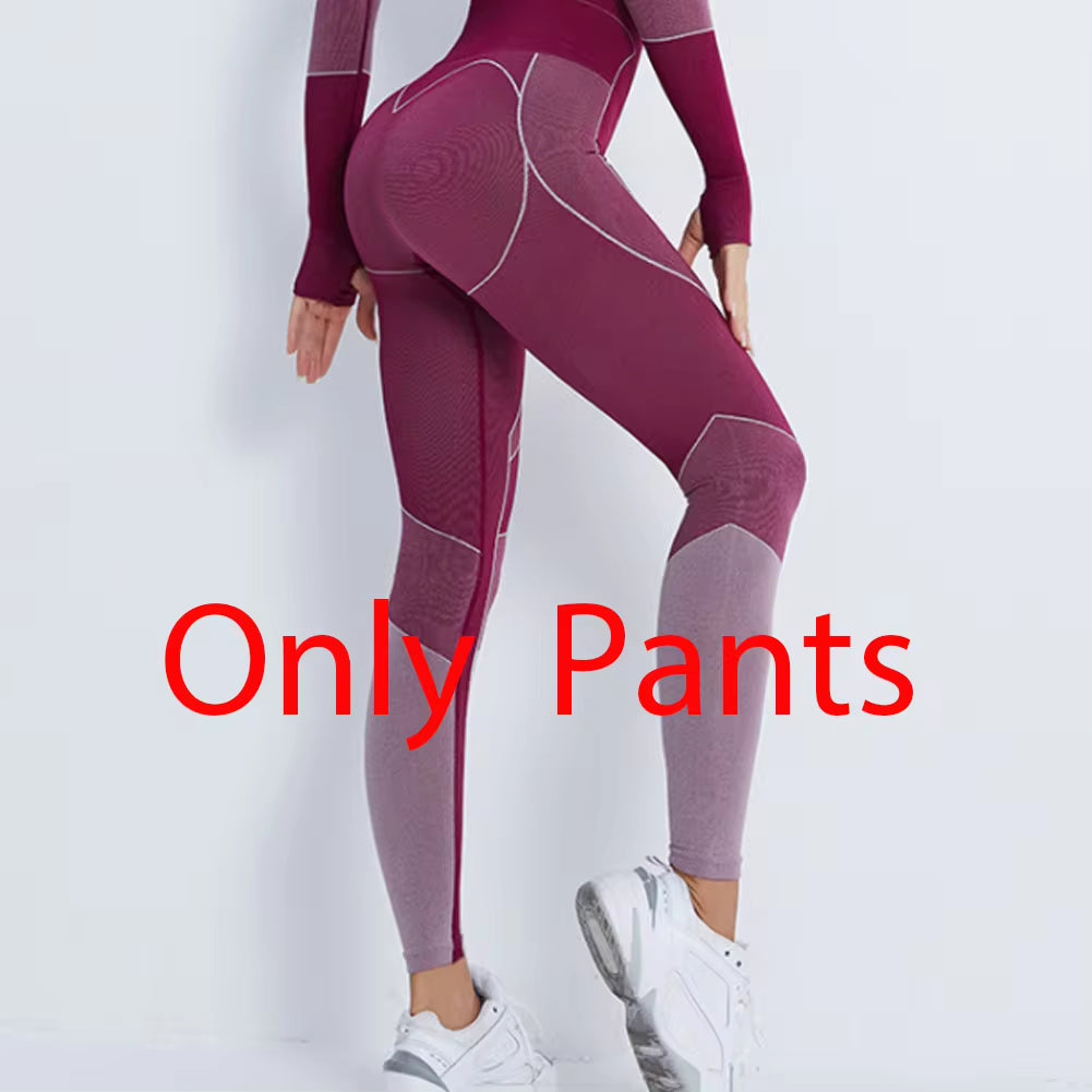 Autumn New Women Yoga Clothing Set Sports Suit Sportswear Fitness Athletic Wear Gym Seamless Workout Leggings Long Sleeve Outfit