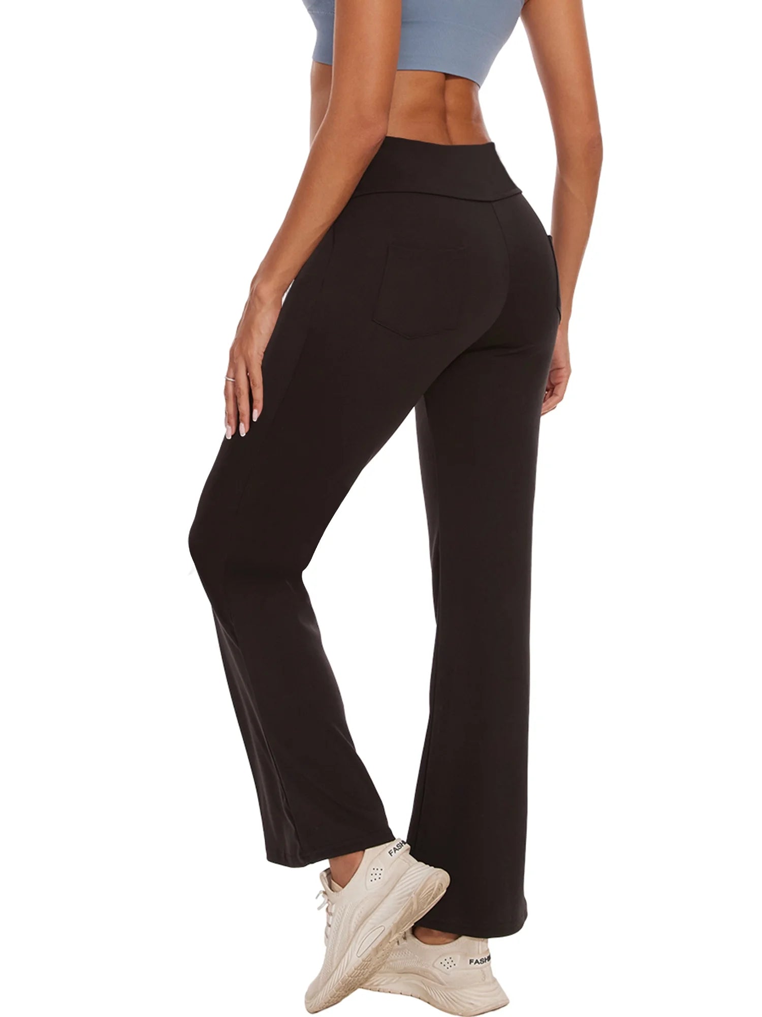 Women Bootcut Yoga Pants with Pockets Female High Waist Bootleg Trousers Workout Activewear Black L