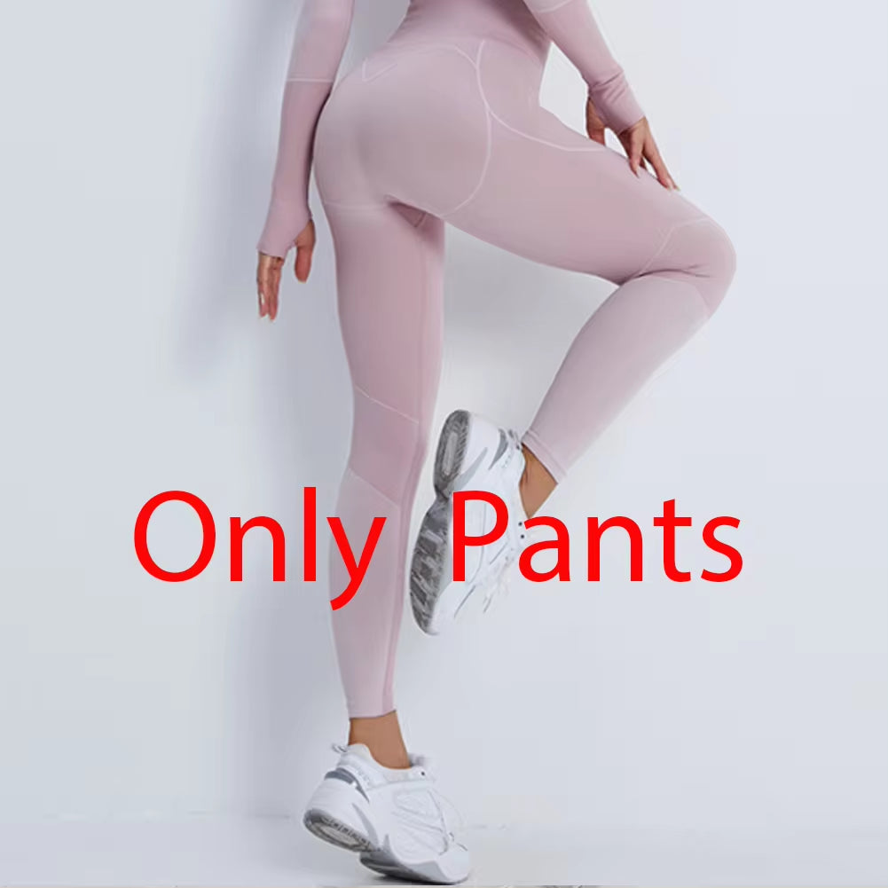 Autumn New Women Yoga Clothing Set Sports Suit Sportswear Fitness Athletic Wear Gym Seamless Workout Leggings Long Sleeve Outfit