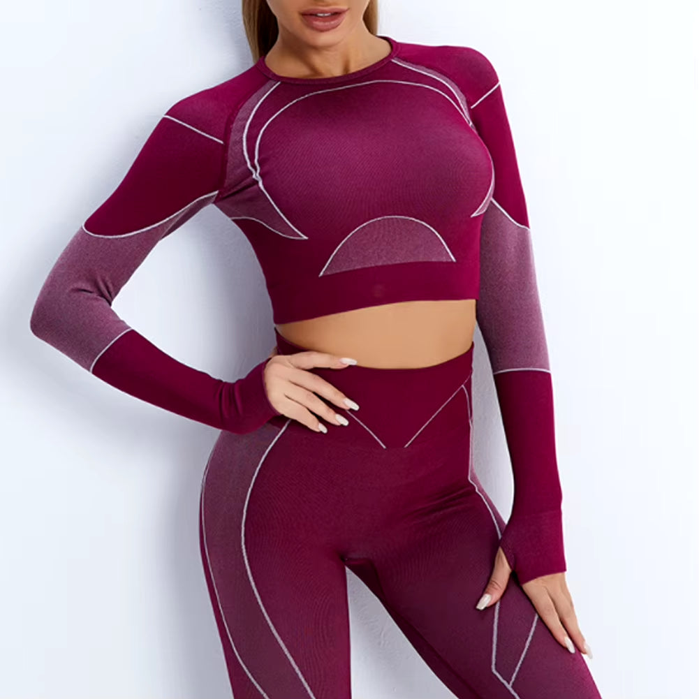 Autumn New Women Yoga Clothing Set Sports Suit Sportswear Fitness Athletic Wear Gym Seamless Workout Leggings Long Sleeve Outfit