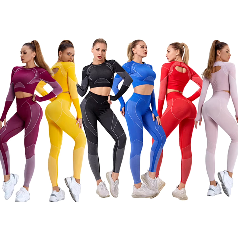 Autumn New Women Yoga Clothing Set Sports Suit Sportswear Fitness Athletic Wear Gym Seamless Workout Leggings Long Sleeve Outfit