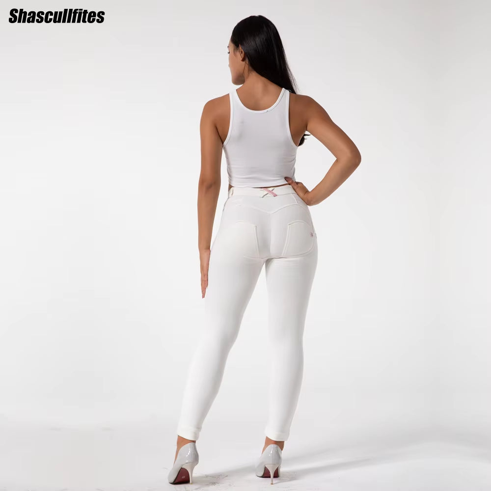 Shascullfites Women'S Sports Leggings Sports Wear for Women Gym Leggings Yoga Pants Workout Denim White Skinny Push up Jeans