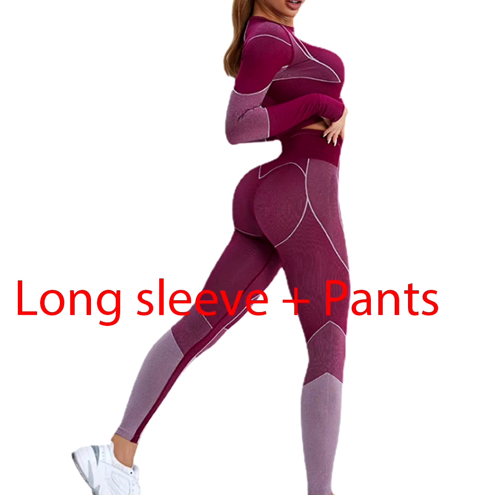 Autumn New Women Yoga Clothing Set Sports Suit Sportswear Fitness Athletic Wear Gym Seamless Workout Leggings Long Sleeve Outfit