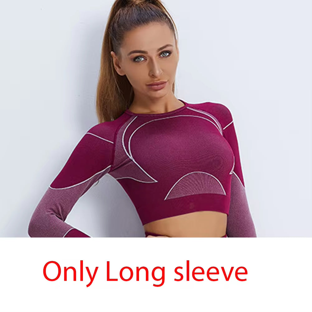 Autumn New Women Yoga Clothing Set Sports Suit Sportswear Fitness Athletic Wear Gym Seamless Workout Leggings Long Sleeve Outfit