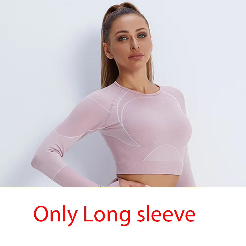 Autumn New Women Yoga Clothing Set Sports Suit Sportswear Fitness Athletic Wear Gym Seamless Workout Leggings Long Sleeve Outfit