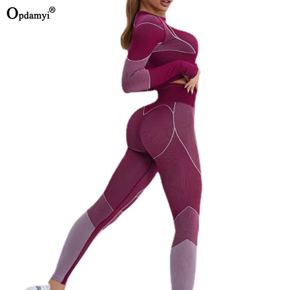 Autumn New Women Yoga Clothing Set Sports Suit Sportswear Fitness Athletic Wear Gym Seamless Workout Leggings Long Sleeve Outfit