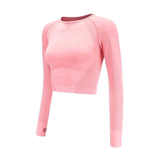 Women Cropped Seamless Long Sleeve Top Sports Wear for Women Gym Yoga Shirt Thumb Hole Fitted Workout Shirts for Women