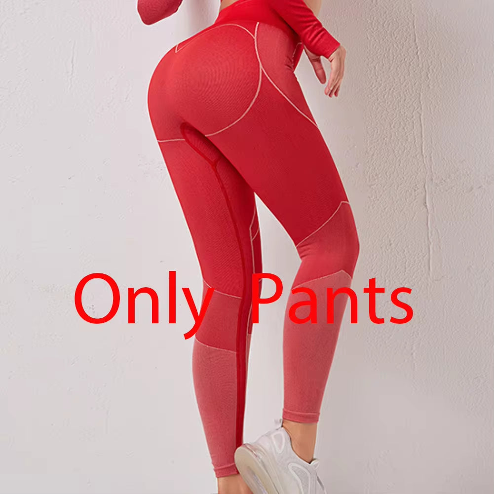 Autumn New Women Yoga Clothing Set Sports Suit Sportswear Fitness Athletic Wear Gym Seamless Workout Leggings Long Sleeve Outfit