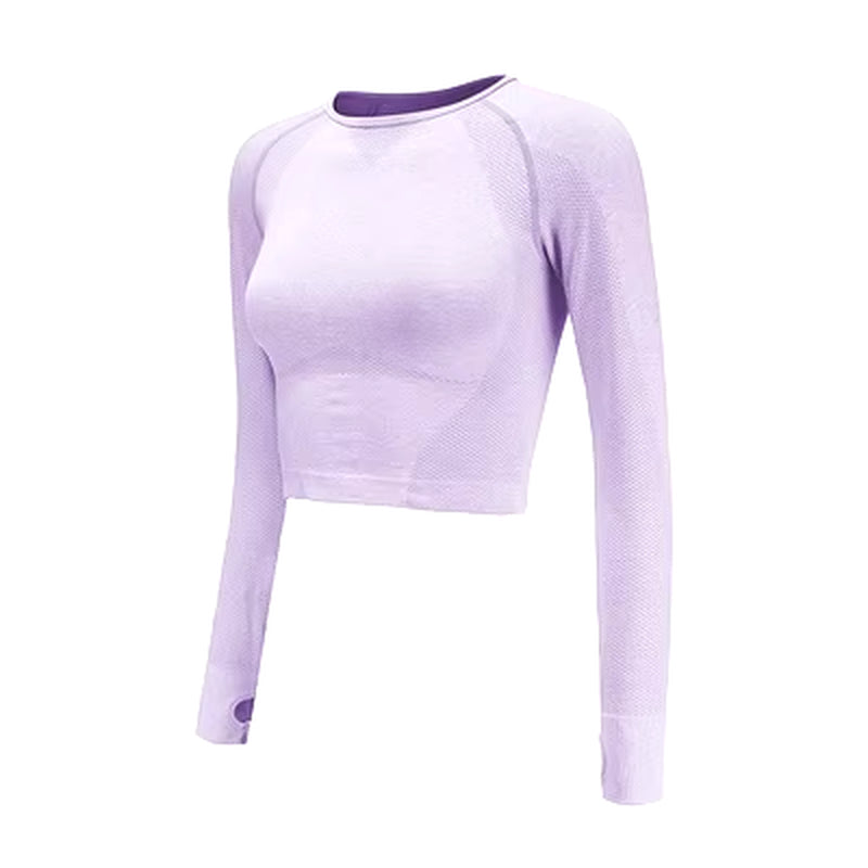 Women Cropped Seamless Long Sleeve Top Sports Wear for Women Gym Yoga Shirt Thumb Hole Fitted Workout Shirts for Women