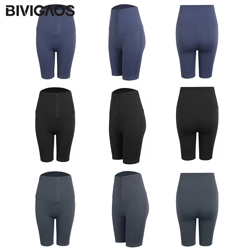 Knitted High Waist Shaping Breasted Fitness Shorts Women Sport Cycling Shorts Quick Dry Butt Lifter Sexy Biker Shorts