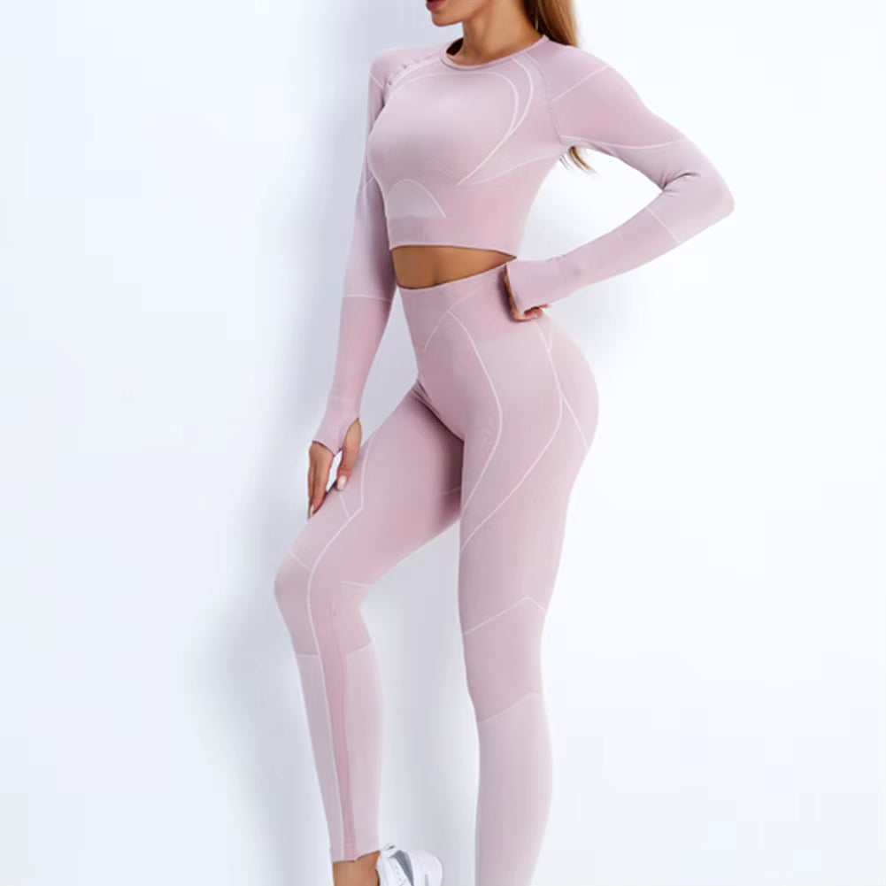 Autumn New Women Yoga Clothing Set Sports Suit Sportswear Fitness Athletic Wear Gym Seamless Workout Leggings Long Sleeve Outfit